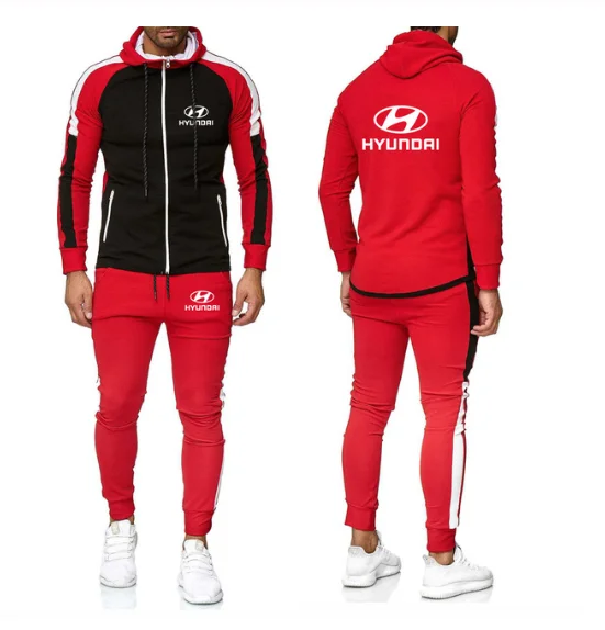 

2021 NEW Men for HYUNDAI Car Logo Printed Sweatshirt Fashion Men Hoodie hip hop stitching Men's jacket+Pants Suit p1