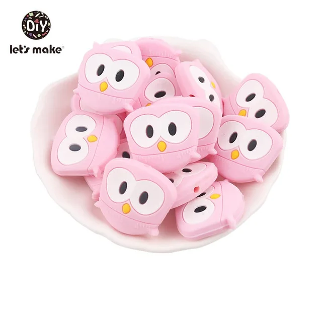 pink owl Силиконовые Бусины, 3 шт, животные, Мультяшные формы, BPA бесплатно, силиконовые бусины для детей, качество еды, Прорезыватель для зубов, крошечные стержни, Детские Прорезыватели - Цвет: pink owl