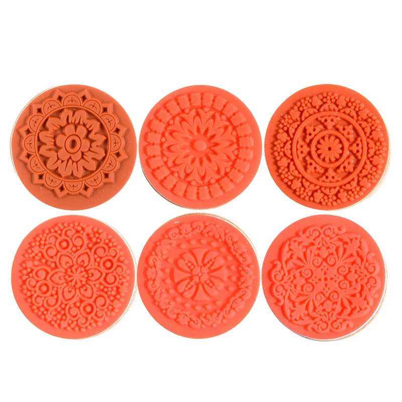 6 шт деревянная круглая Винтаж цветочный узор с резиновым штампом Мандала