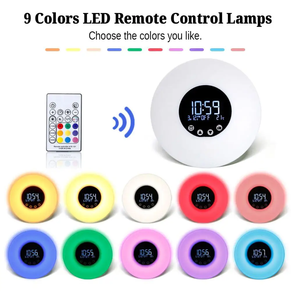 9 Цвет в 1 Reloj Цифровой Будильник Часы-Будильник Wake Up Light Настольная Фул