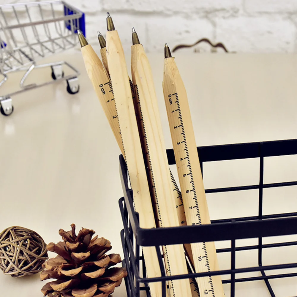 

6pcs Wooden Scale Ballpoint Pens Poratble Writing Pen Creative Students Stationery School Supplies for Home Office