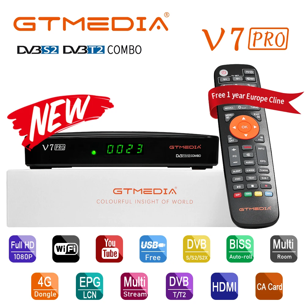 Новинка GTMEDIA V7 Pro 1080P Full HD DVB S/S2/S2X FTA спутниковый ТВ Декодер с usb WiFi H.265 обновление Plus