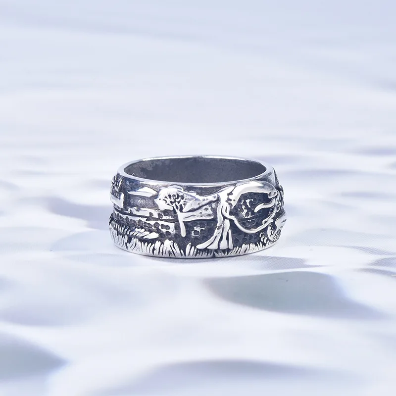 

2021 New trend Creative Design Carving Woman running With Wolves For Women Men Narwhal Wedding Band Ring Unisex Party Jewelry