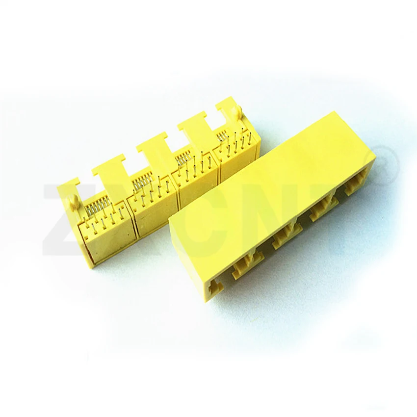 

10pcs/Lot 5621 4-Ports RJ45 8P8C Jack Connector 1*4 All-Plastic Yellow Color Network Internet Modular 18mm