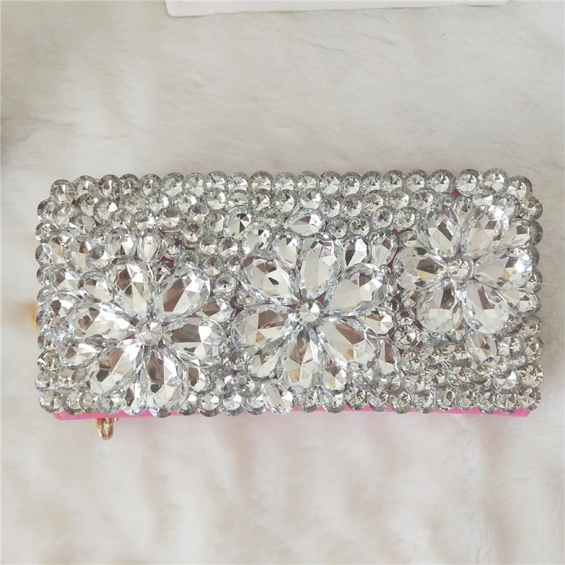 

Women Wallet Crystal Totes Handbag Clutch Bags Black Luxury Flower Evening Bags Wedding Purse Leather Card Holder Ladies Bags