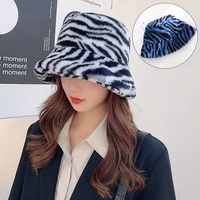 1pcs womens fashion zebra pattern fisherman hat plush warm basin hat showing face small printing polyester bucket hat s78