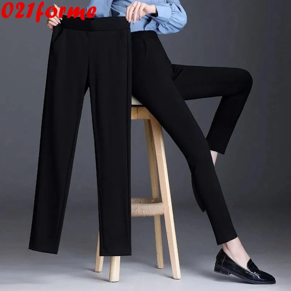 

M -5XL Oversize High Elastic Waist Harem Pants Office Lady Stretch Black Trousers For Female