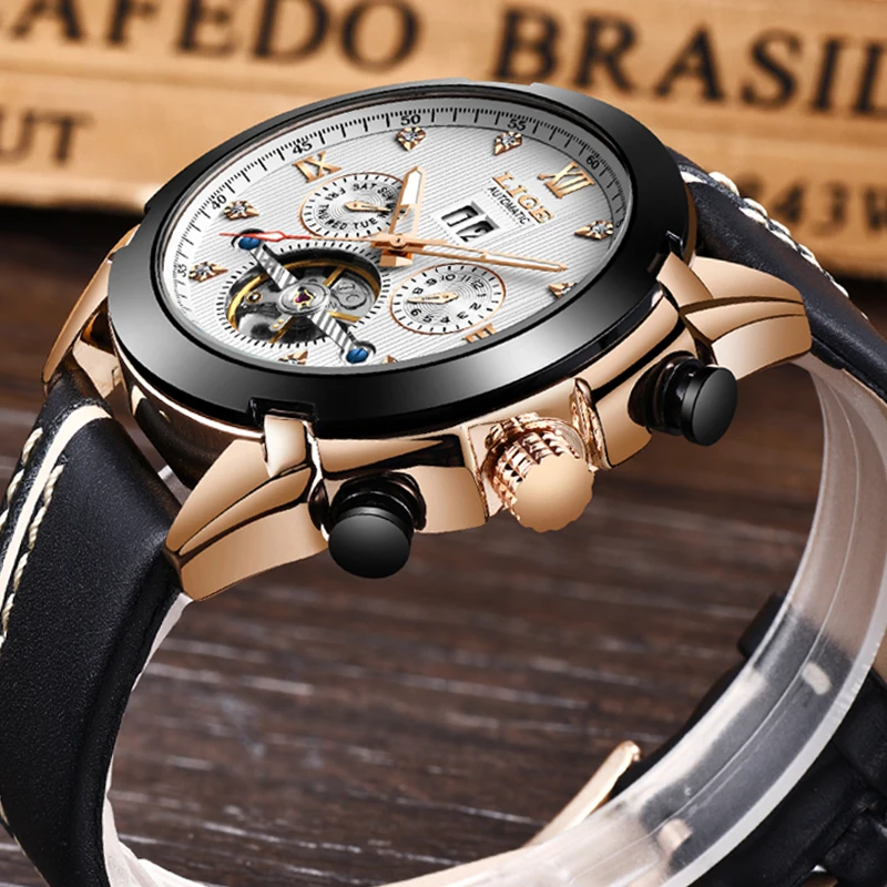 LIGE для мужчин s часы модные автоматические механические Топ Роскошные Алмаз