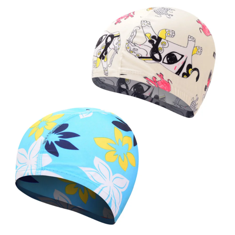 

4 Pcs Swimming Cap Swimming Hat Sports Elastic Swimming Hat Swimming Head Accessory for Kids Boys Girls (Beige Elephant, Flower