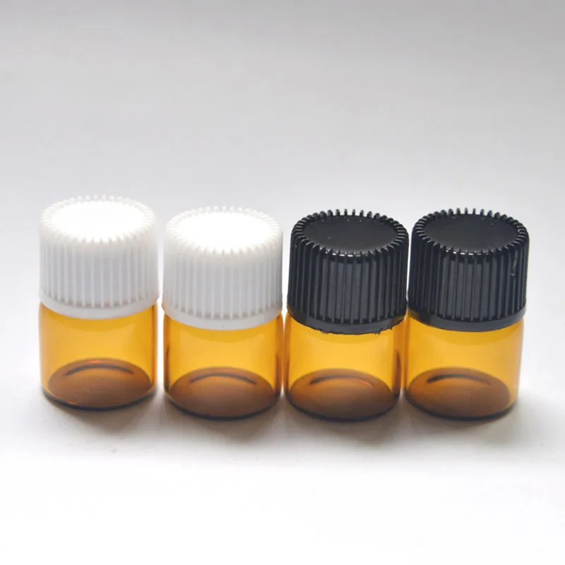 

1000pcs Small 1ml Amber Glass Bottle with Orifice Reducer 1/4 Dram Mini Essential Oil Vial