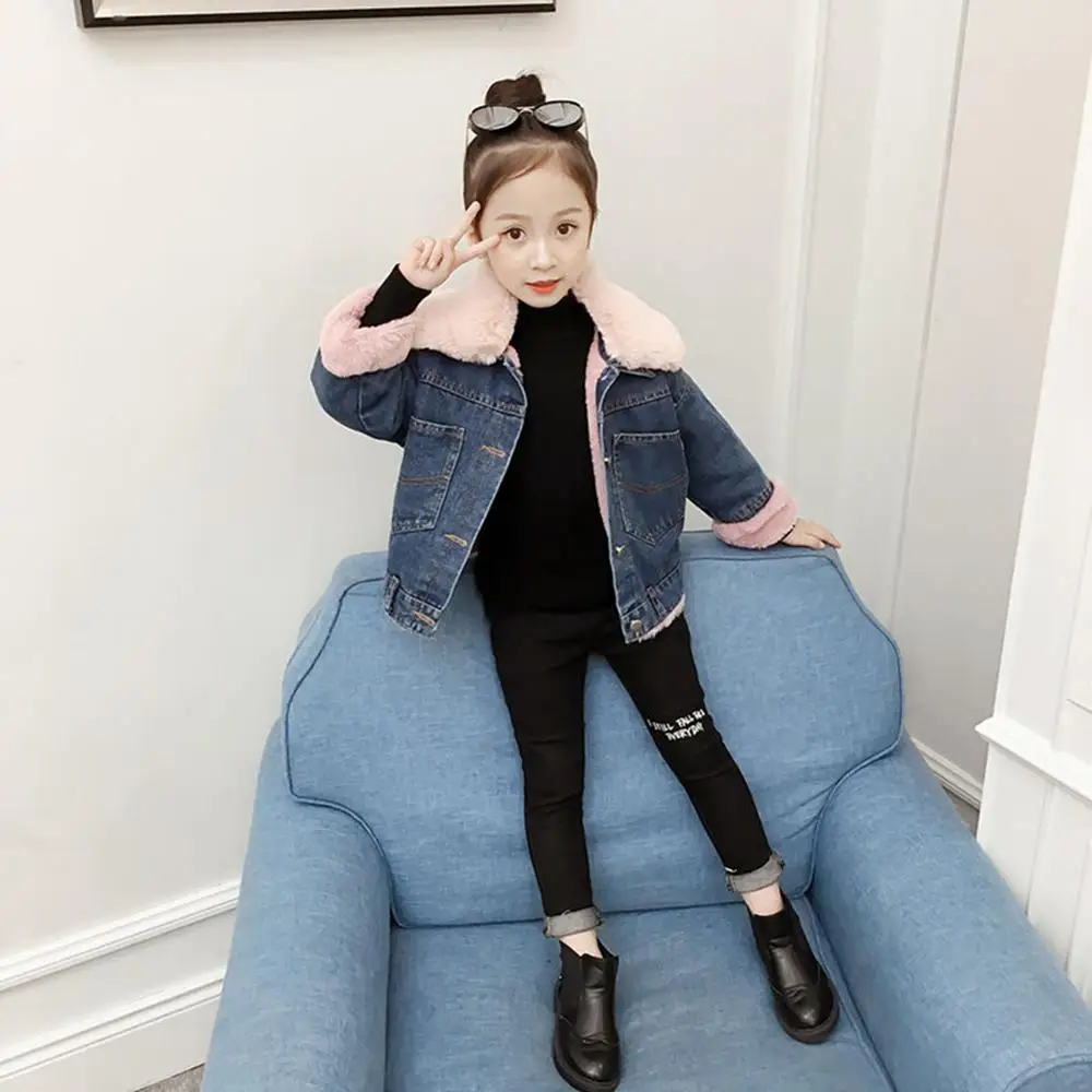 Winter jackets girls coats baby toddler girl thicken kids denim warm collar coat fashion children's clothing outerwear | Детская