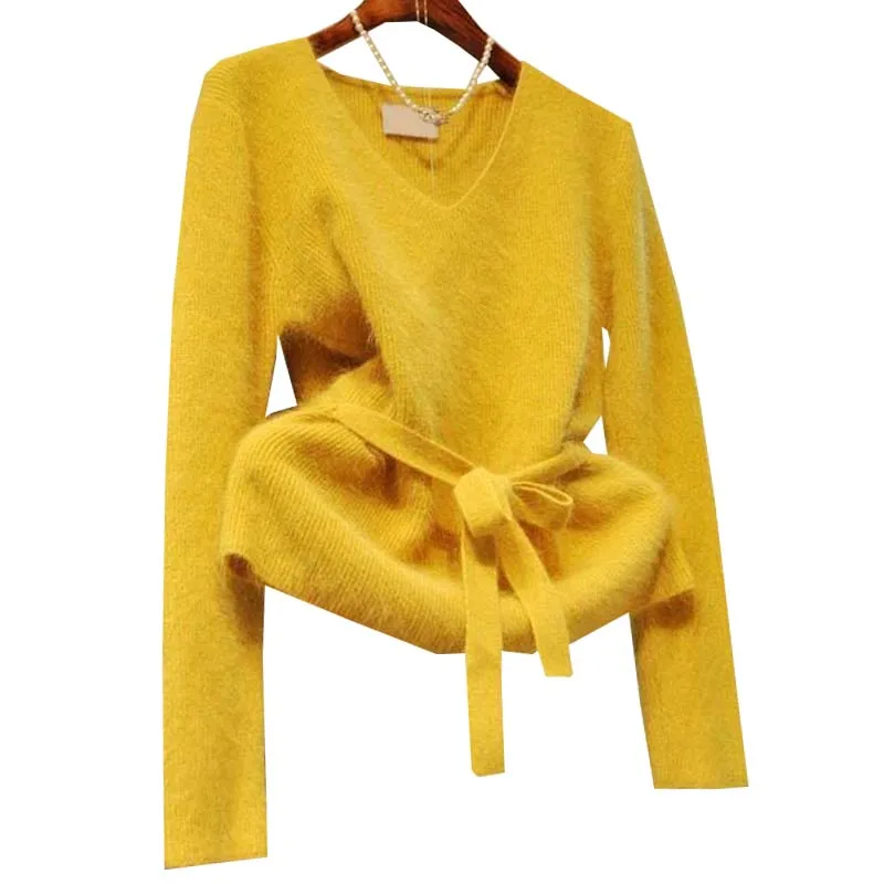 

2021 Early Spring Fashion New Trendy Artistic South Korea Dongdaemun Fresh Casual Mink Cashmere Pullover Strap Sweater