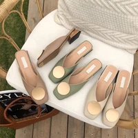 2020 female designer brand slippers muje slip flat heel casual shoes british buckle slides block wood heels summer outside shoes