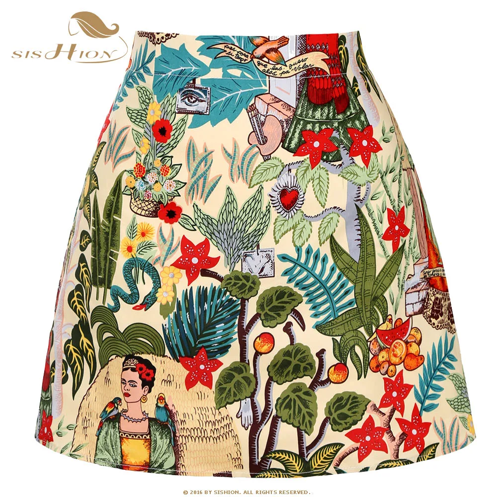 Женская хлопковая мини-юбка SISHION винтажная короткая юбка с цветочным принтом в