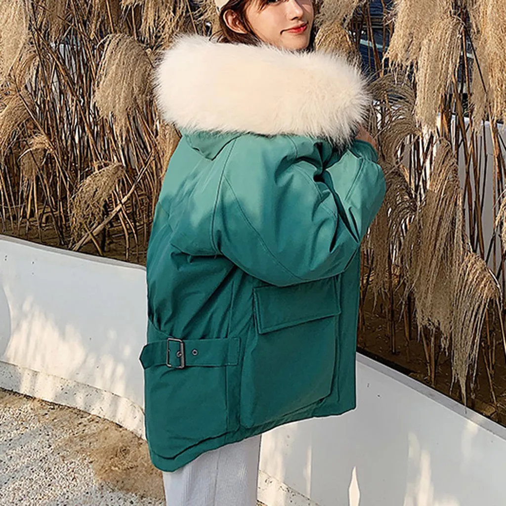 Женское зимнее пальто 2019 с капюшоном плюс размер меховым воротником теплая