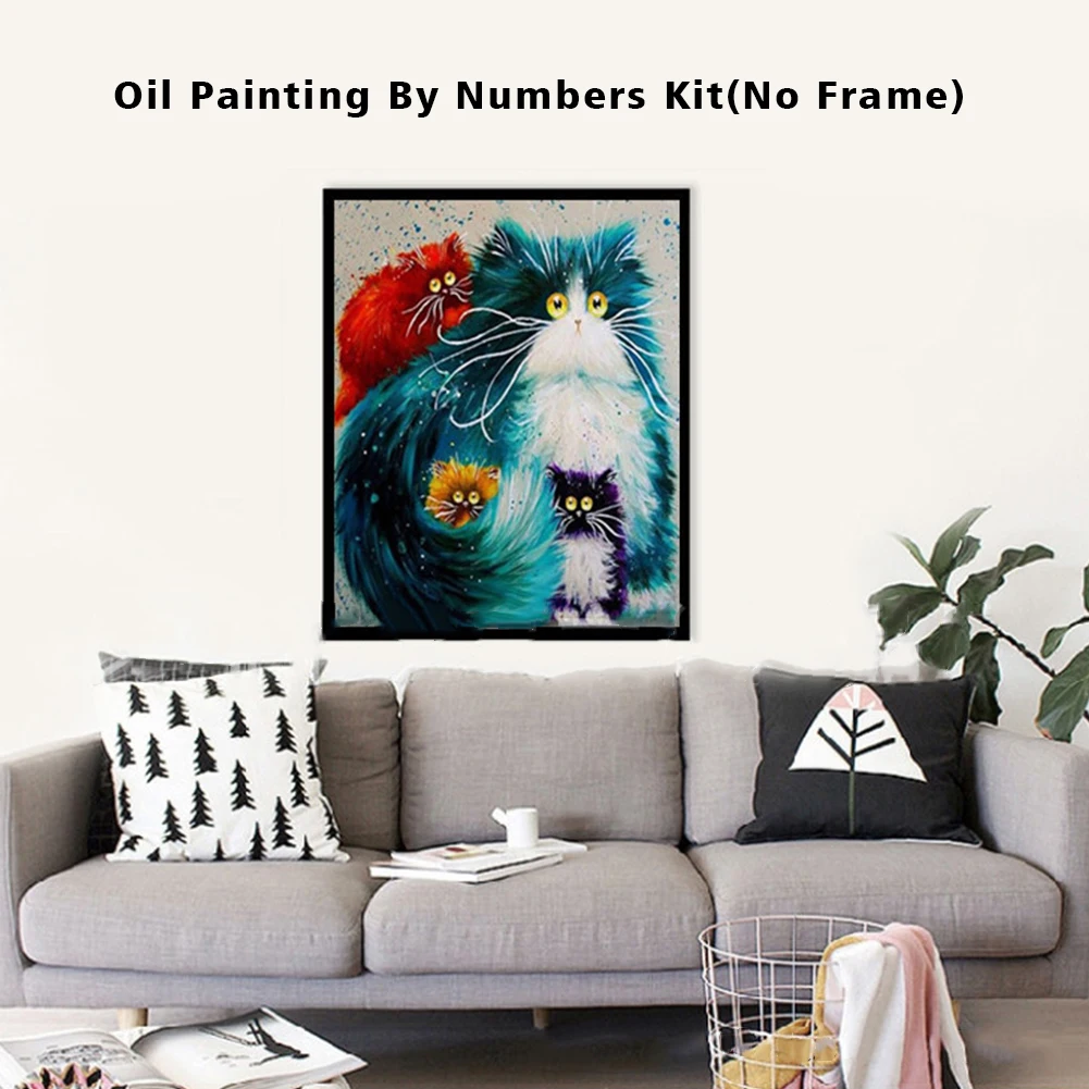 Animal DIY Acrylic Frameless Beginner Bright Color Cat Pattern Pictures Painting By Numbers For Kids Adults Home Decor Gift | Дом и сад