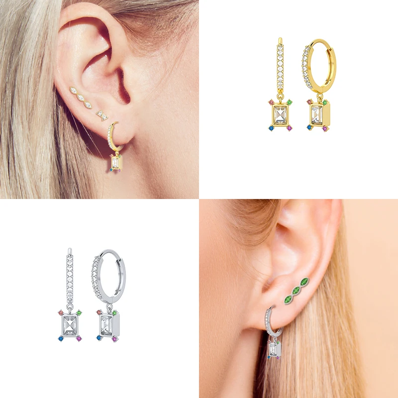 

BOAKO Pendientes Plata 925 Square Zircon Earrings For Women Earrings Dangle Cartilage Jewelry Ear Piercing Fashion #2.3