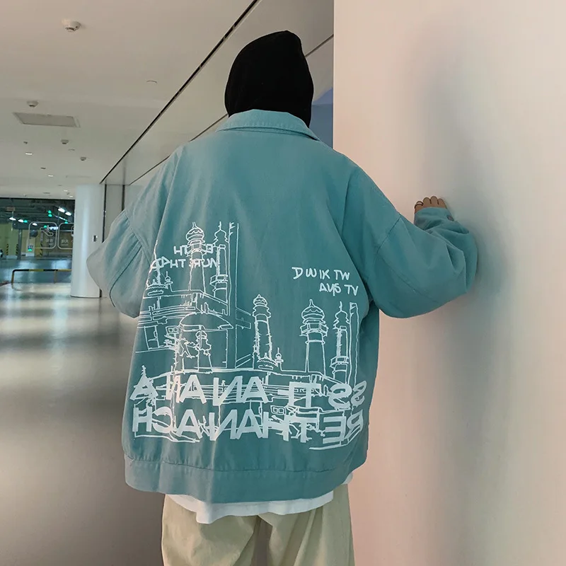 Мужская оригинальная куртка в гонконгском стиле синяя/черная Свободная