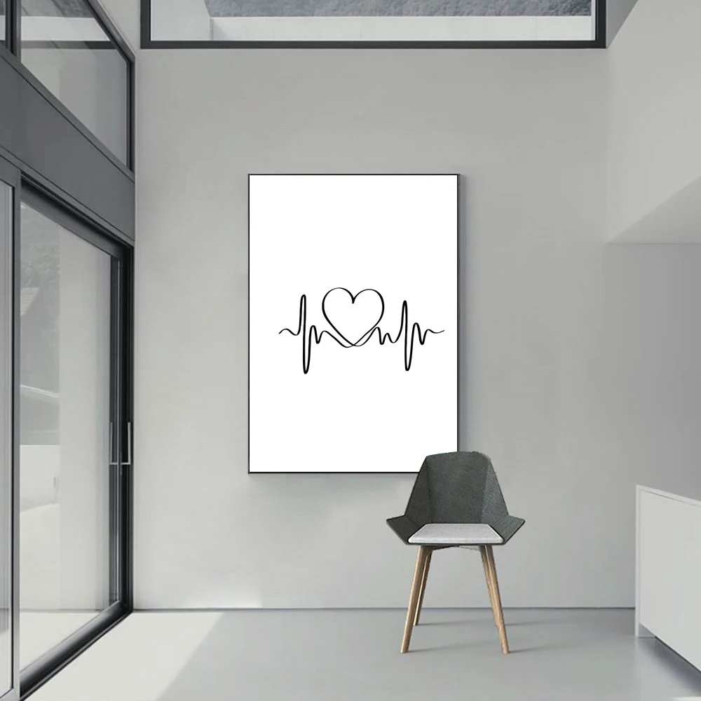 

Nordic romantic love art poster minimalist black and white letter oil painting living room bedroom home decoration mural