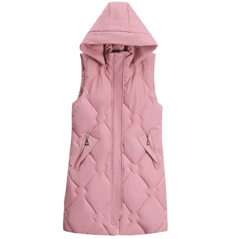 

2020 New Long Vests Women Parkas Hooded Fashion Winter Sleeveless Jacket Women's Casual Thick Cotton Coat Female Waistcoat