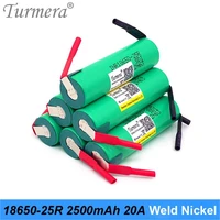 turmera new 18650 25r 2500mah battery 20a with welding nickel for 12v 14 4v 18v 21v 25v electric drill screwdriver batteries use