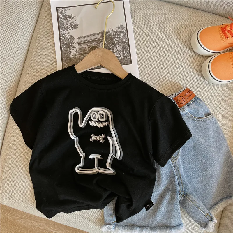 

Children's Cotton T-shirt 2021 Summer New Baby Boys Cartoon Print Short Sleeve T Shirt Baby Korean Funny T-shirt Toddler Top Tee