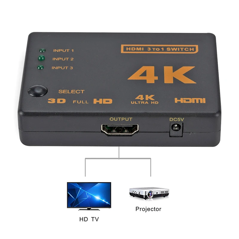3 порта 4K HD 1080P Коммутатор HDMI Переключатель Селектор сплиттер с концентратором ИК
