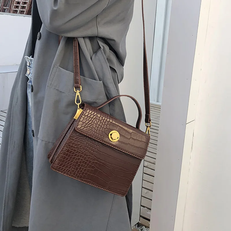 Винтажные кожаные сумки через плечо с узором крокодиловая кожа для женщин