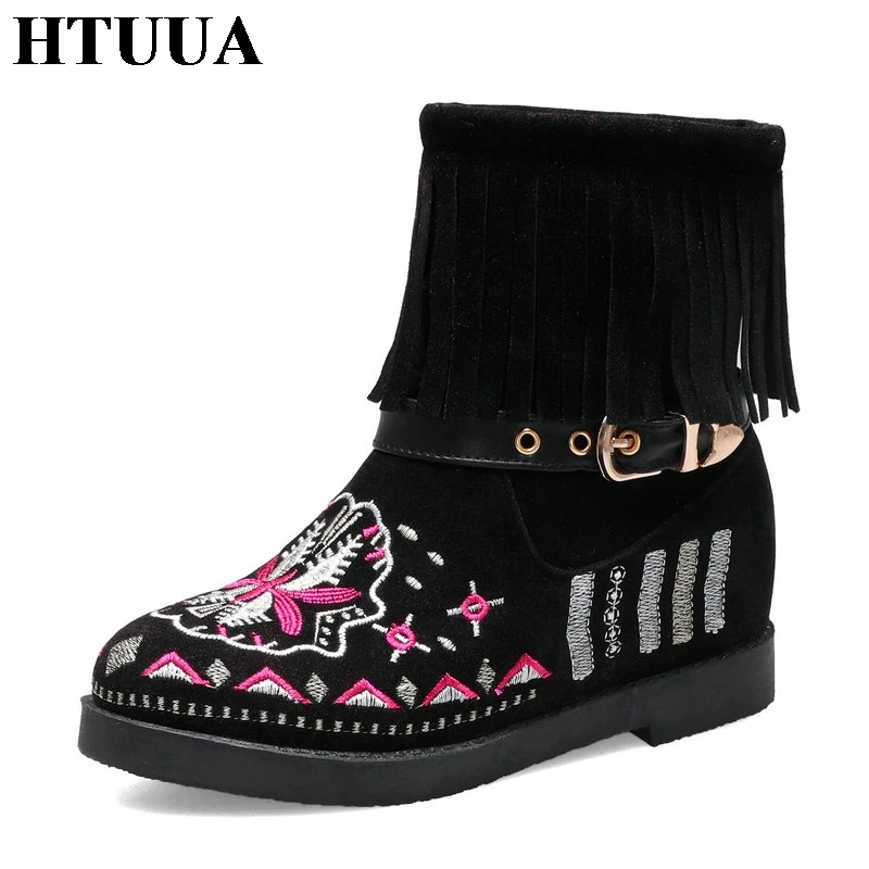 HTUUA/ботинки с бахромой в этническом стиле сезон осень зима женские ботильоны