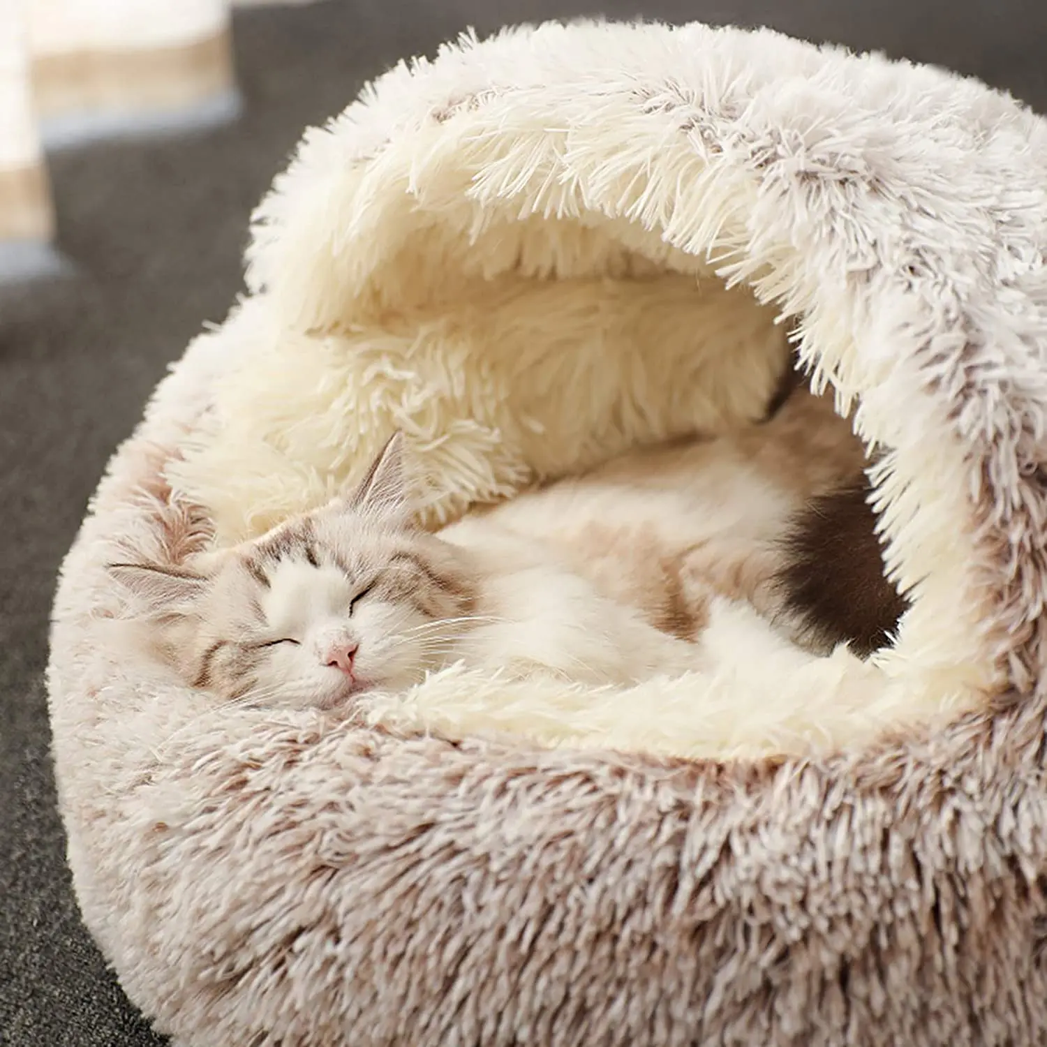 

Plush Warm Nest Spring and Autumn Universal Semi-enclosed Round Dog Bed Cat Bed Pet Supplies Multiple Small Cat and Dog Houses S