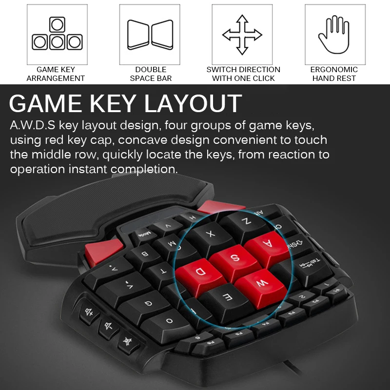

RedThunder One-Handed Mechanical Gaming Keyboard RGB Backlit Portable Mini Gaming Keypad Game Controller For PC PS4 Xbox Gamer