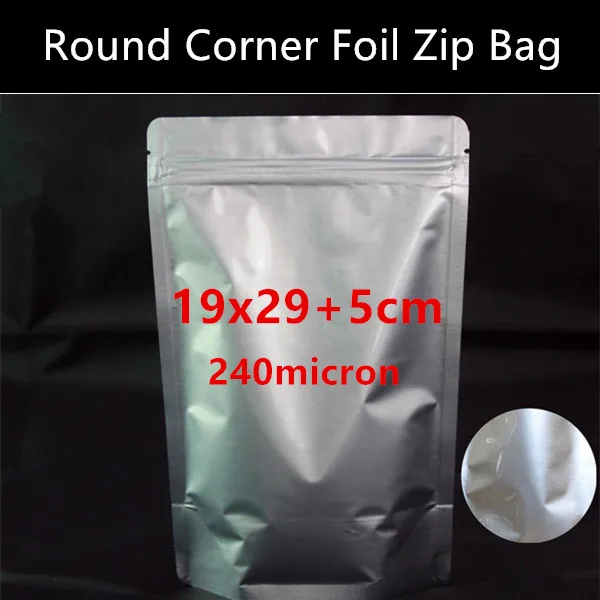 Wholesale 100pcs 19*29cm+5cm(Bottom) 240mic Round Corner Cutted Aluminum Foil Bag Coffee Beans/Nuts Zipper Bag Foil Sealer Bag