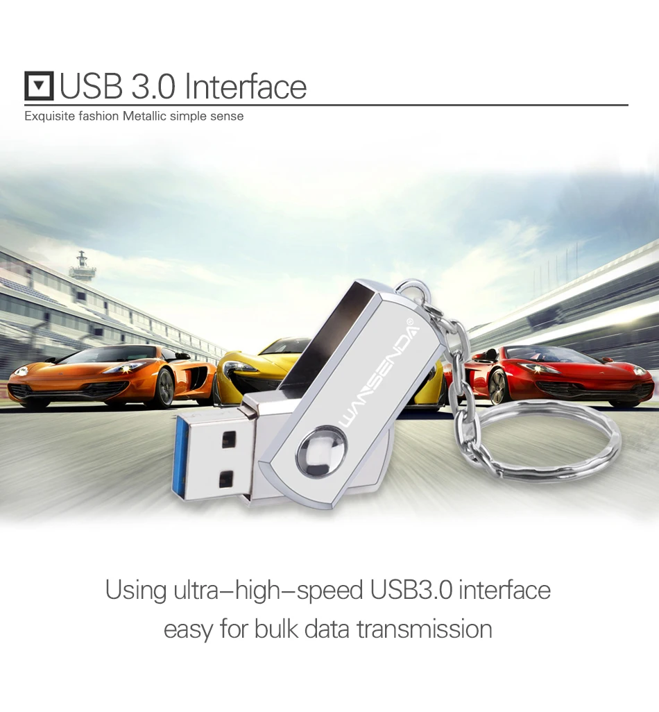 WANSENDA флеш-накопитель USB 3,0 Металлический флеш-накопитель 16 ГБ 32 ГБ 64 Гб 128 ГБ 256 ГБ USB флеш-накопитель Флешка USB флешка 3,0 с кольцом для ключей