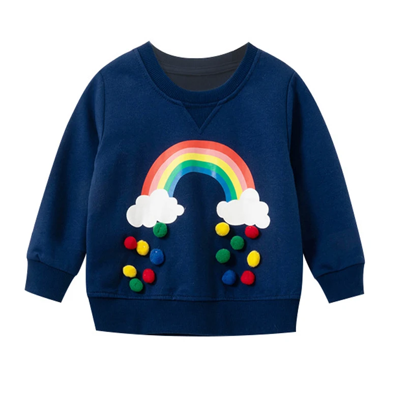 

Jumping Meters Cartoon Print Baby Girls Rainbow Sweatshirts For Spring Autumn Kids T-Shirts Cotton Navy Blue Clothes 2-9years