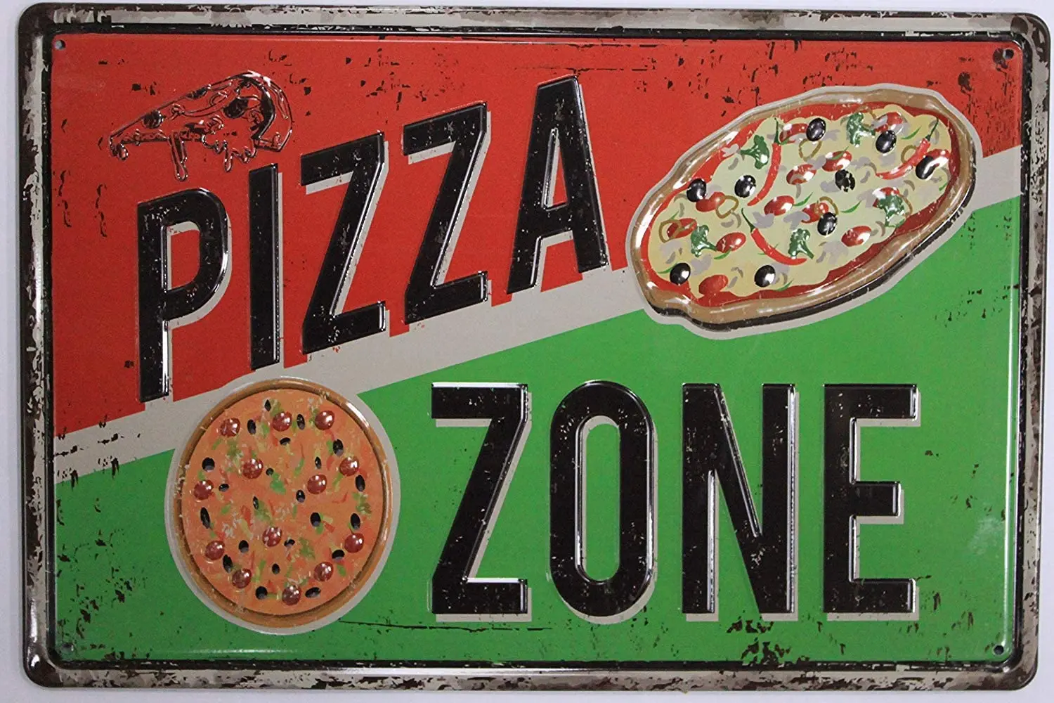 

Pizza Zone Tin Sign Home Kitchen Signs Wall Decor Metal Funny Art Retro Vintage Distressed 12 X 8