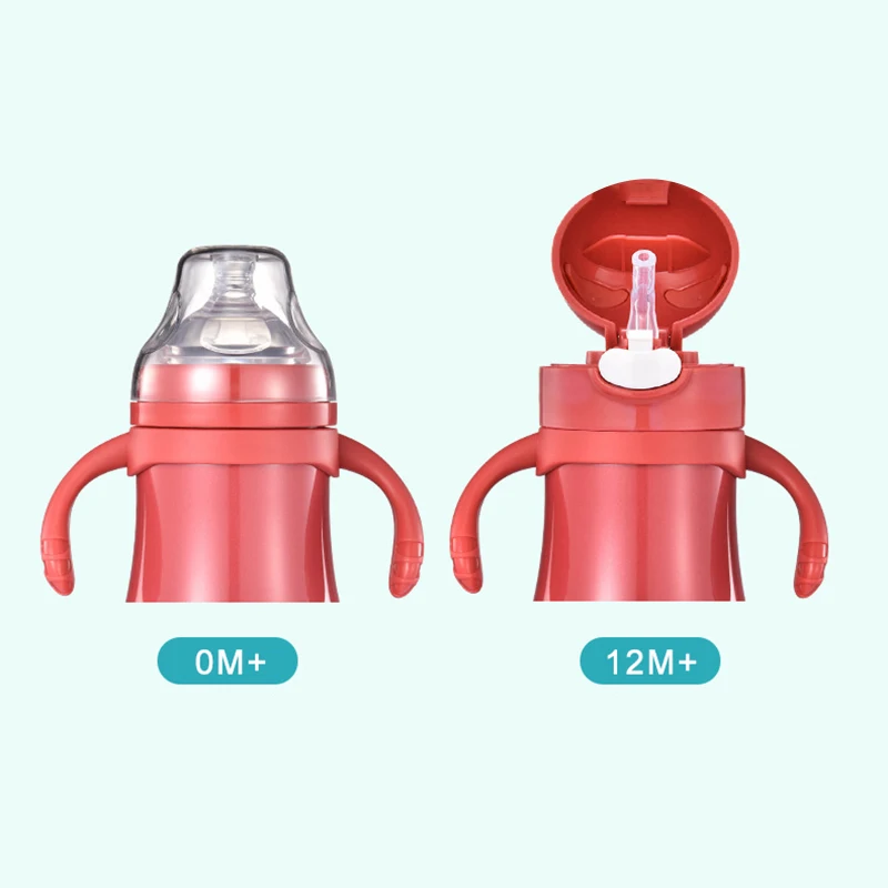 280 мл бутылки младенца Нержавеющая сталь бутылочка для кормления 2-в-1 ниппель