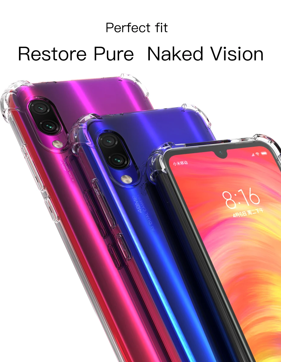 Clear Protective Heavy Duty TPU Bumper Phone Case For Xiaomi Redmi Note 8 7 6 5 Pro 5A 4 4X Prime Transparent Soft Cover 1000Pcs