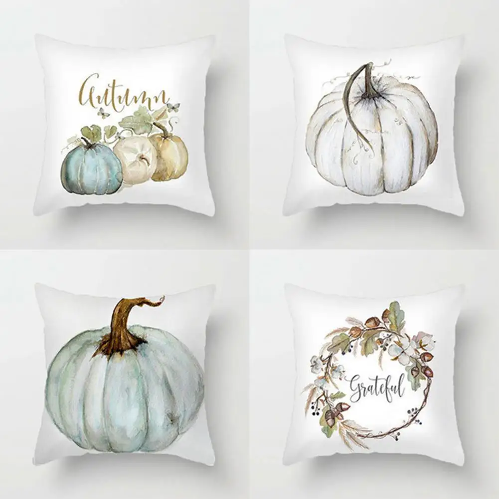 

Short Plush Soft Pillow Cover Polyester Peach Skin Single-sided Pumpkin Printed Decorative Cushion Case Slip for Home