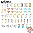 WOSTU 925 стерлингового серебра гитара ручной работы, серьги с цирконием, серьги-гвоздики простая серьги в виде колец, вокруг шеи отличное женское ожерелье вечерние модные, ювелирное изделие, подарок