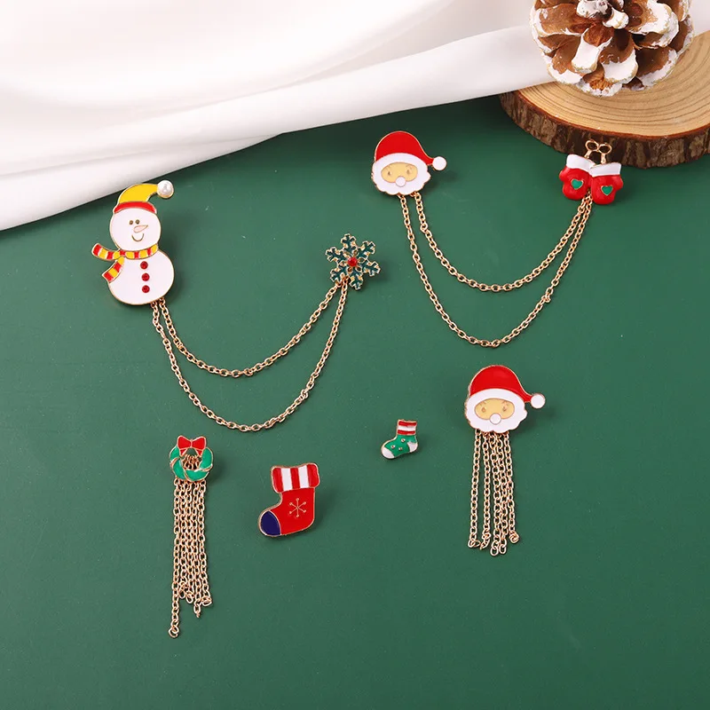 

16 Styles Christmas Enamel Pin Santa Claus Snowflake Snowman Garland Sock Deer Bell Tree Brooch Badge New Year Jewelry Gift Kids
