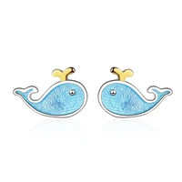 wangaiyao small whale earrings female small fresh blue fish cute marine animal ear jewelry