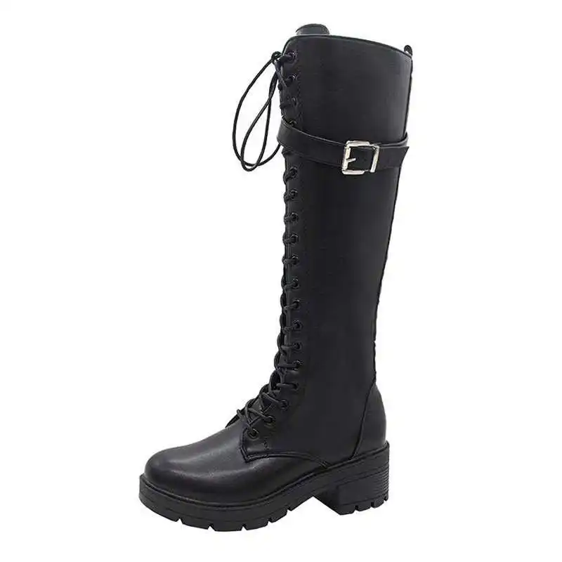 

Women's long boots autumn thin 2020 new net red fashion street Knight boots front lace thick heel Korean high boots