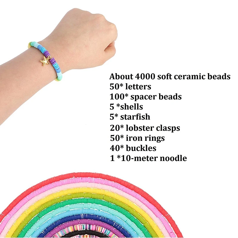 

4000PCS Flat Polymer Clay Beads Jewelry Making Kit Beads DIY for Bracelet Round Handmade Polymer Clay Beads