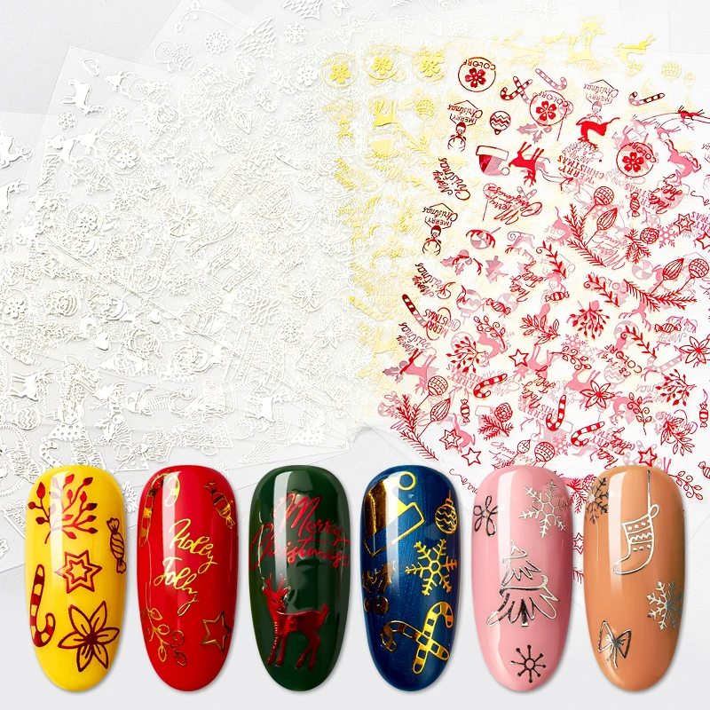 Четыре лилии красные золотые серебряные снежинки наклейки для ногтей