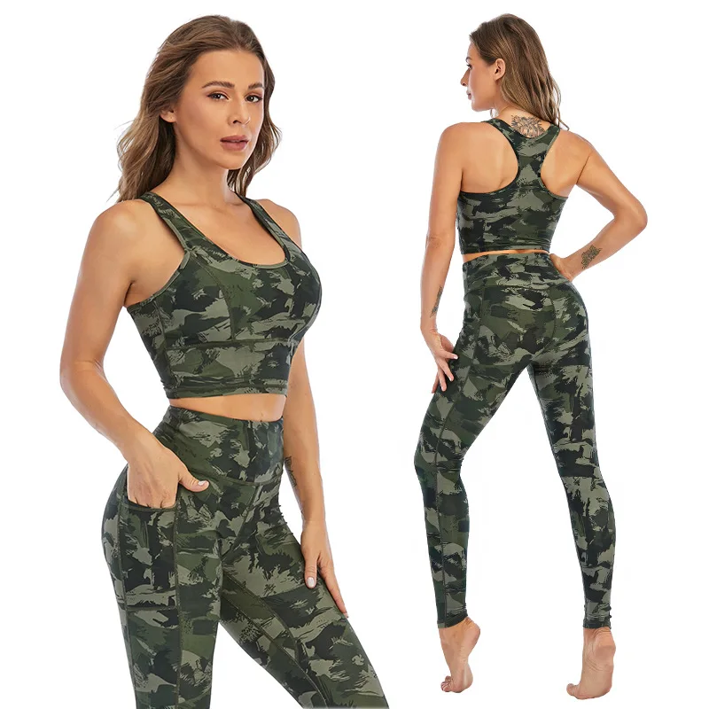 

Two Piece Set Women Clothing Plus Size Camo Yoga Sets Workout Clothes for Women Fitness Gym Seamless Printed Leggings Sports Bra