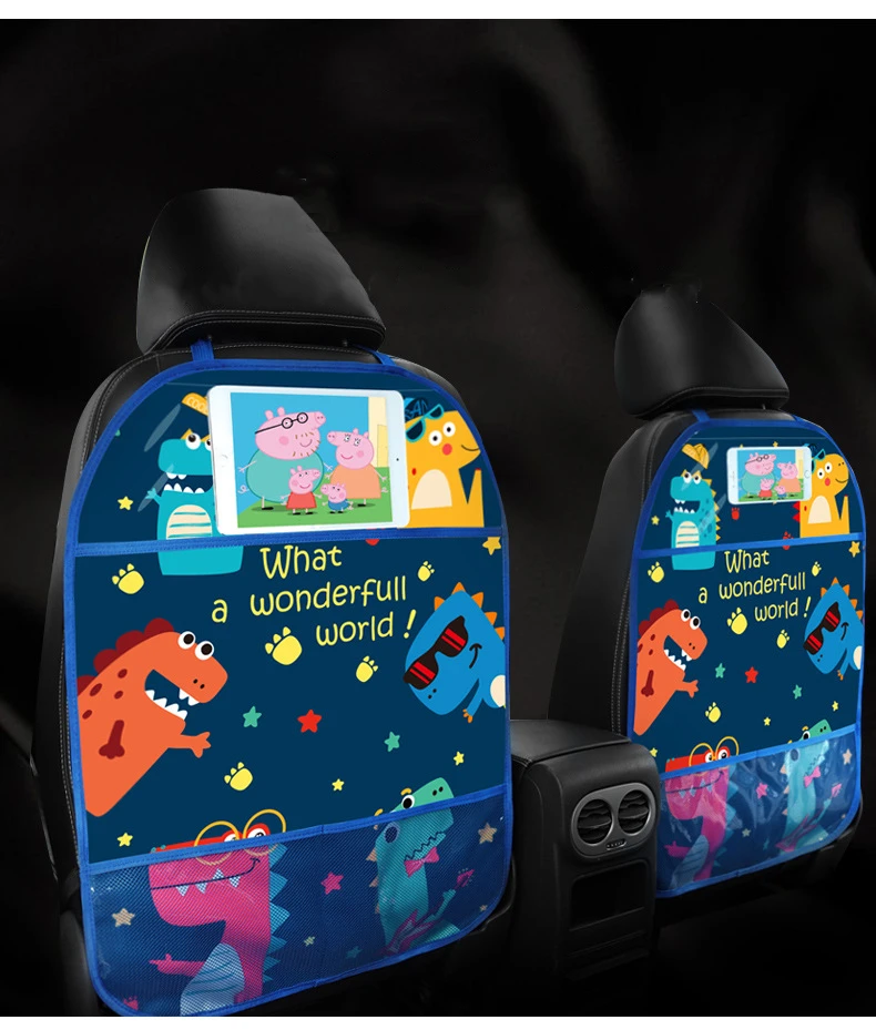 Funda protectora de dibujos animados para asiento trasero de coche, organizador de Kick Mat, soporte para tableta, bolsa colgante, soporte de almacenamiento de estilo de coche, accesorios para coche-4
