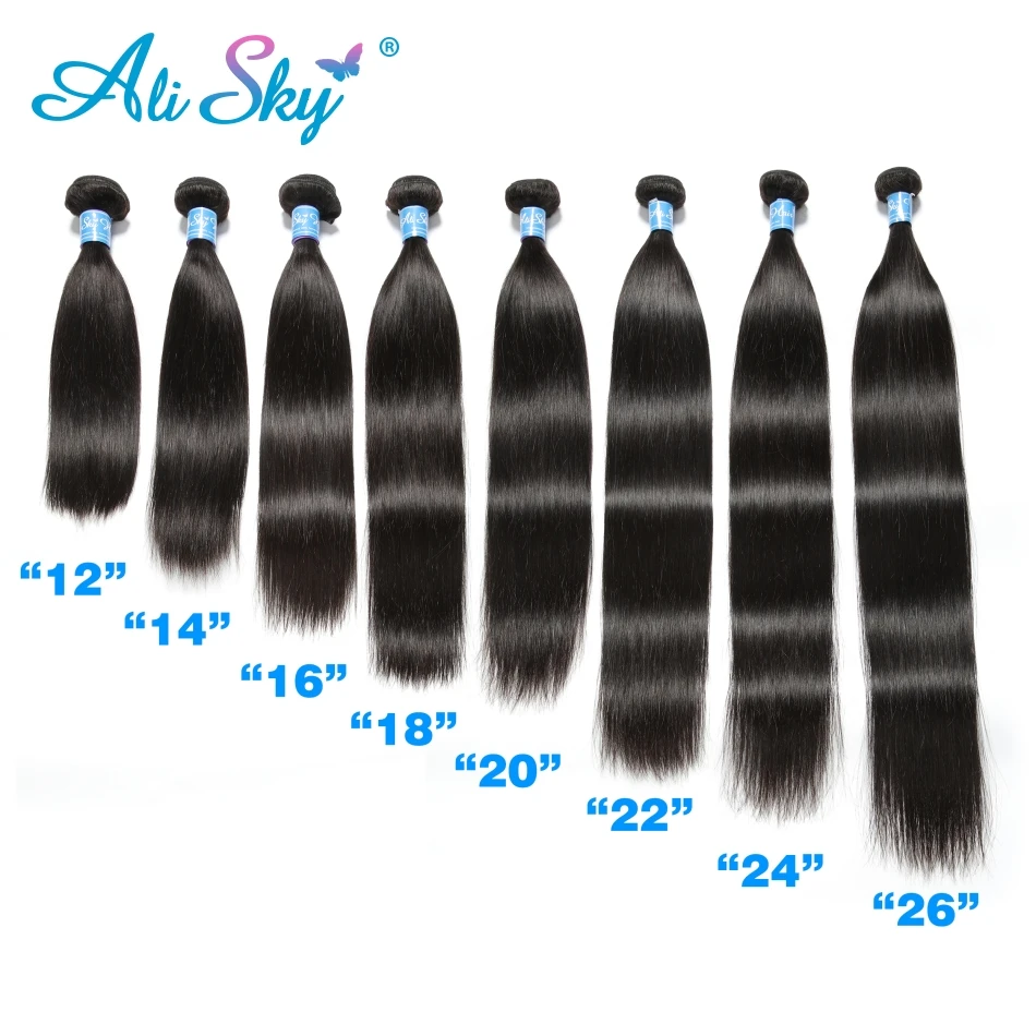 Ali Sky, 4 пряди, прямые волосы с кружевной застежкой, 5*5, малазийские волосы Remy, /Средняя/три части,, черные человеческие волосы, не линяют