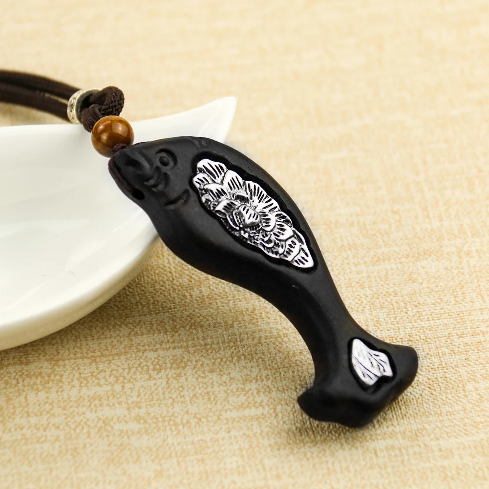 Одежда в китайском этническом стиле из натурального дерева рыбы кулон ожерелье