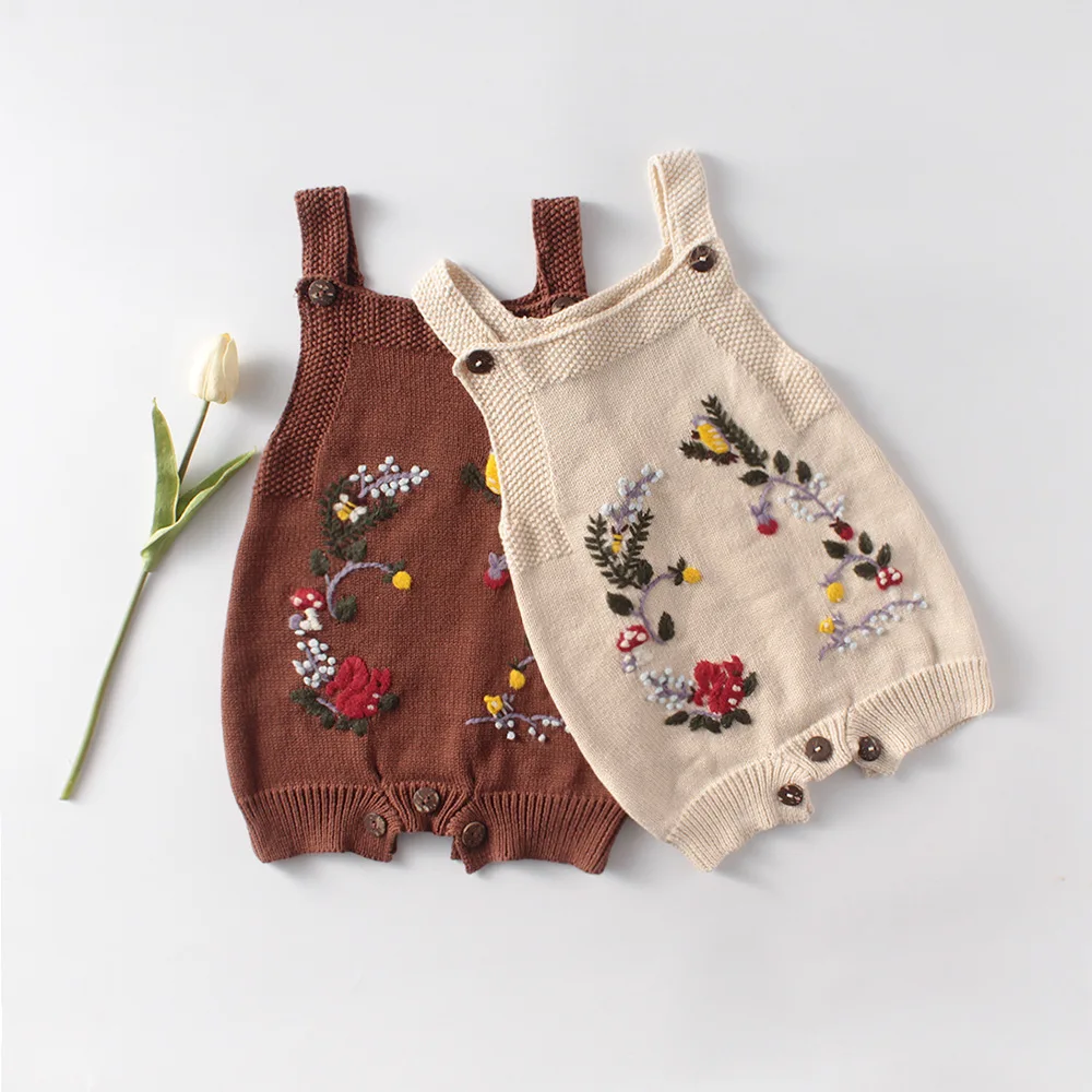 

Babe Kids Flower Embroidey Knitted Romper Clothes Newborn Sweet Child New Spring Fashion Crochet Rompers