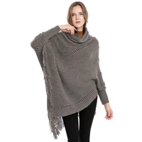 women knit warm batwing cape tassels turtleneck pullover poncho cloak jacket coat autumn winter outwear